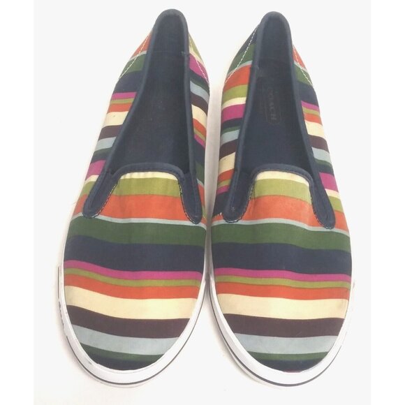 Coach Abbe shoes loafers slip-on multicolor Striped Canvas Women's 8B flats - Picture 10 of 10